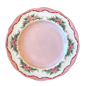 3 PINKMAS Dinner Plates Pink Bows Christmas Tree Holly 11" Porcelain 222 Fifth